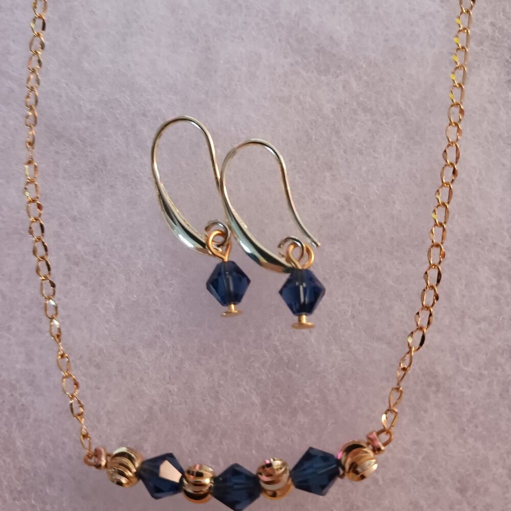 Blue and gold crystal necklace and earrings